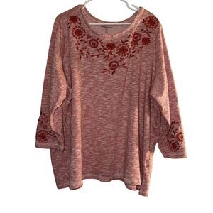 Woman Within Plus 3X Orange Floral Embroidered Long‎ Sleeve Tee